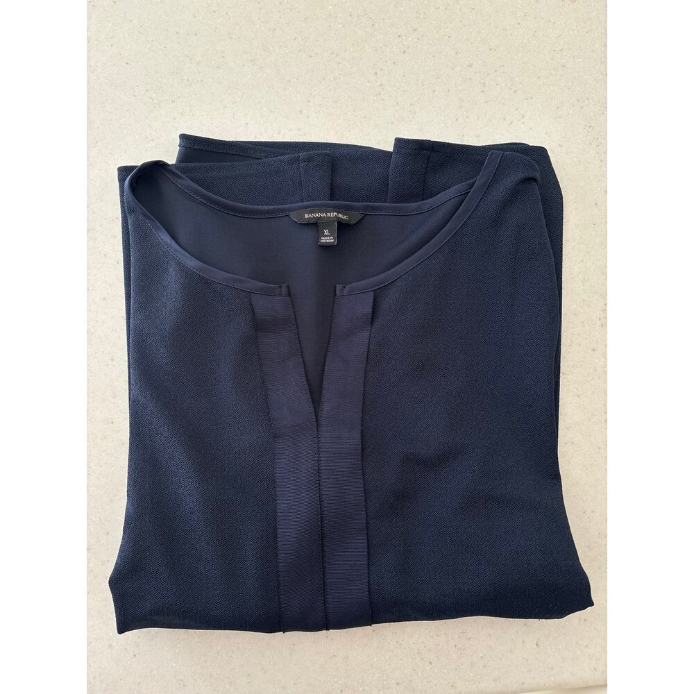 Banana Republic XL Navy Blue Blouse Split Neck Ruffle Sleeve Office Career Top - Picture 10 of 12
